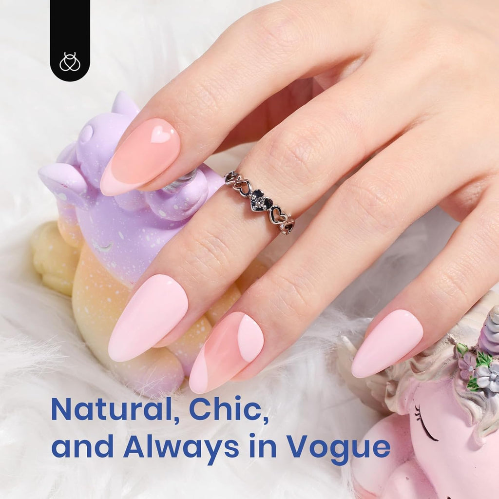 Beetles Gel Nail Kit Clear Almond Short 500pcs + 9-in-1 Glue Mini UV&LED Lamp – Fall Nails, Easy Nail Extensions
