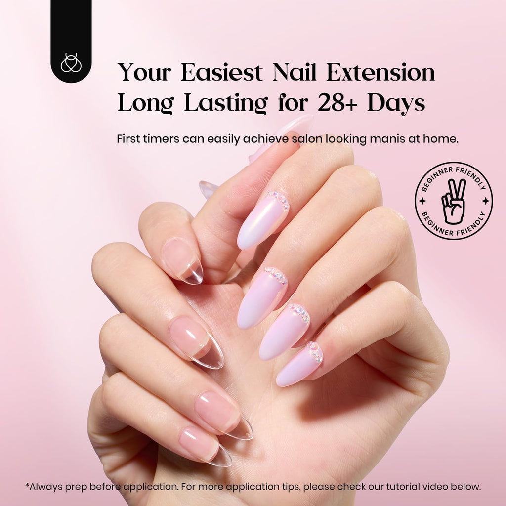 Beetles Gel Nail Kit Clear & Almond Medium – 600 Tips, Pink Top Coat, 9-in-1 Glue, Mini Lamp