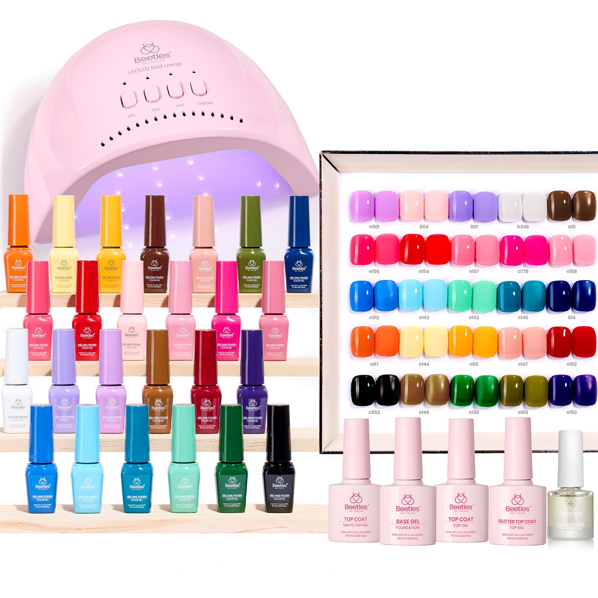Beetles Gel Nail Polish Kit with UV Light – 25 Colors Valentine Set, 45 Pcs DIY Manicure Kit