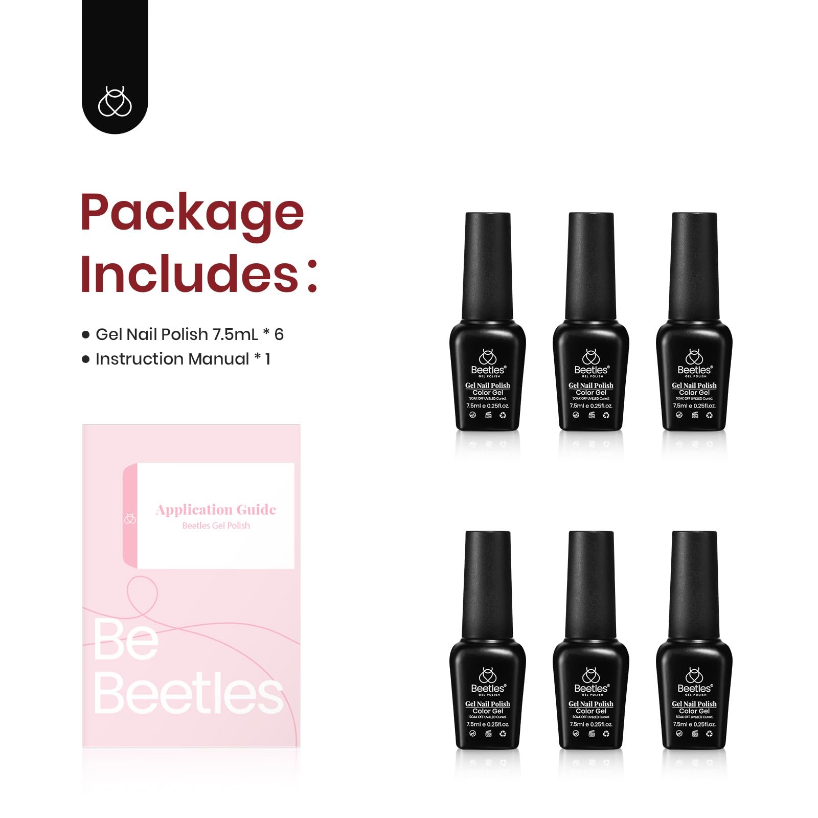 Beetles Gel Nail Polish Set Plum Burgundy & Glitter – 6-Piece Kit (Soak Off, UV/LED)