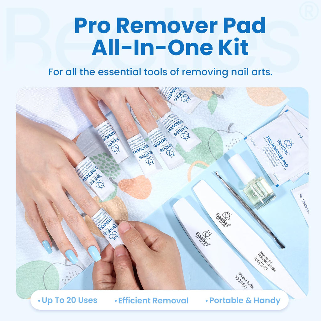 Beetles Gel Nail Polish Remover Kit – 150 Pro Pads, Acetone & Vitamin Formula, Cuticle Oil & Tools