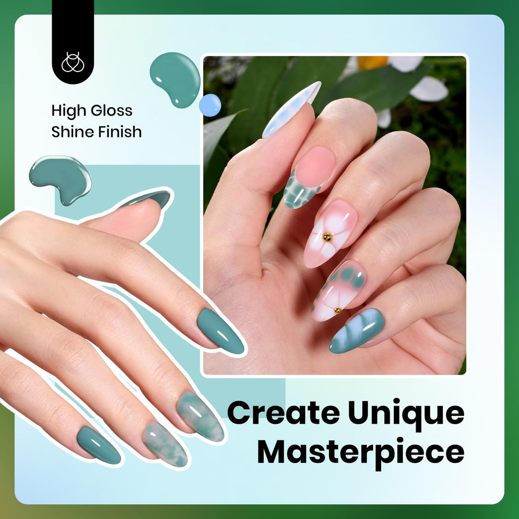 Beetles Gel Nail Polish Set – 6 Colors, 15ml Each, Misty Gray to Dark Green | Soak Off UV/LED Kit
