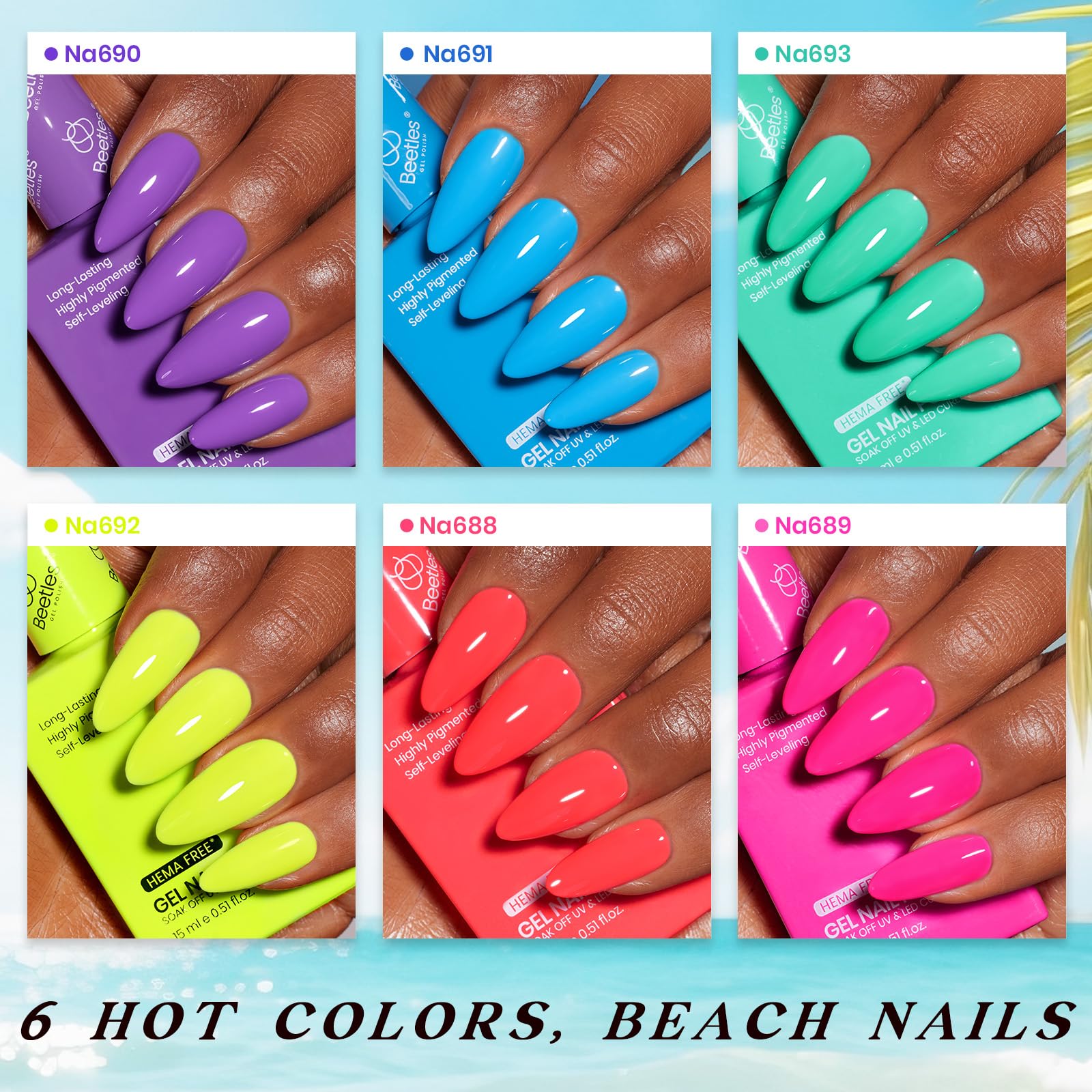 Beetles Gel Nail Polish Set with Mini LED Lamp – Purple Red Green Yellow Colors & Nail Art Kit