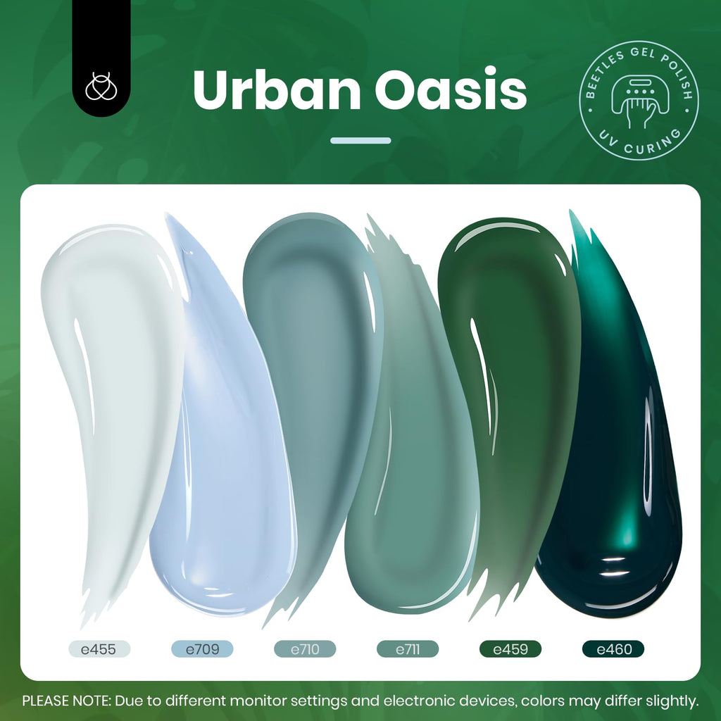Beetles Gel Nail Polish Set – 6 Colors, 15ml Each, Misty Gray to Dark Green | Soak Off UV/LED Kit