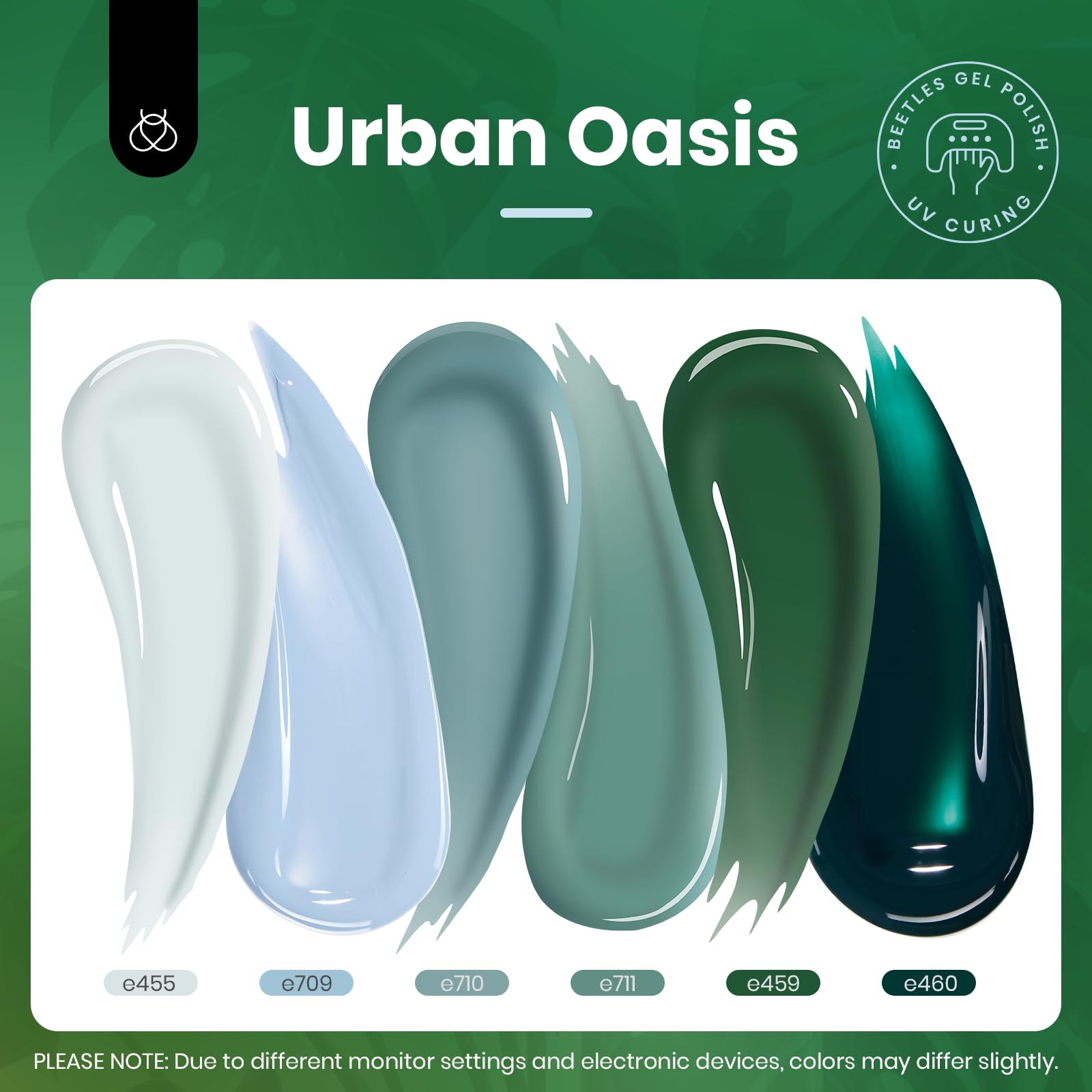 Beetles Gel Nail Polish Set – 6 Colors, 15ml Each, Misty Gray to Dark Green | Soak Off UV/LED Kit