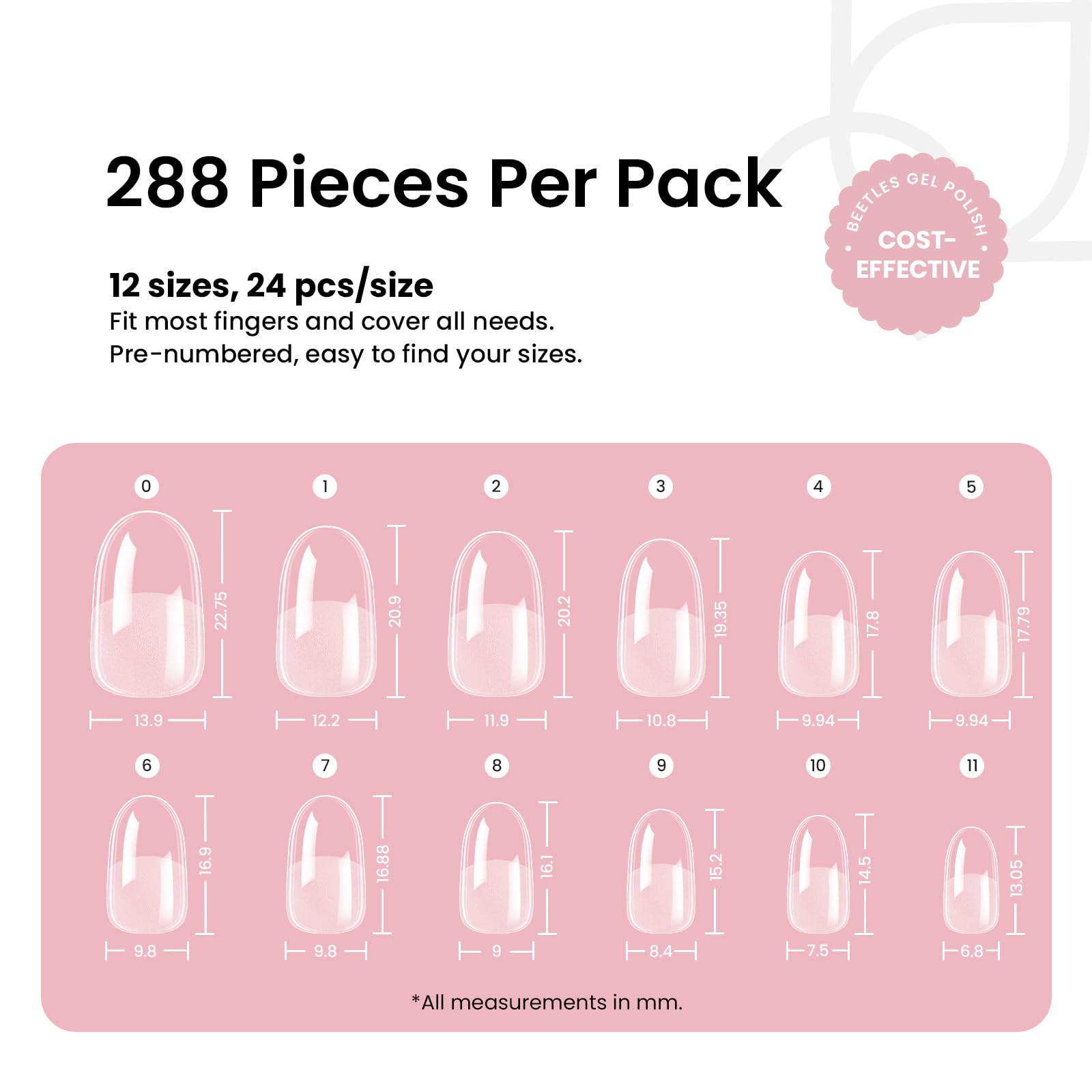 Beetles Gel Nail Tips Short Oval – 288Pcs Pre-Shaped Half Matte Press-On Nails for DIY Extensions