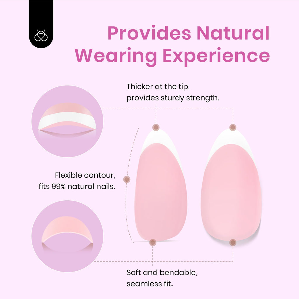 Beetles French Tips Press On Nails – 224 Pcs Pink Short Almond Gel Nail Tips