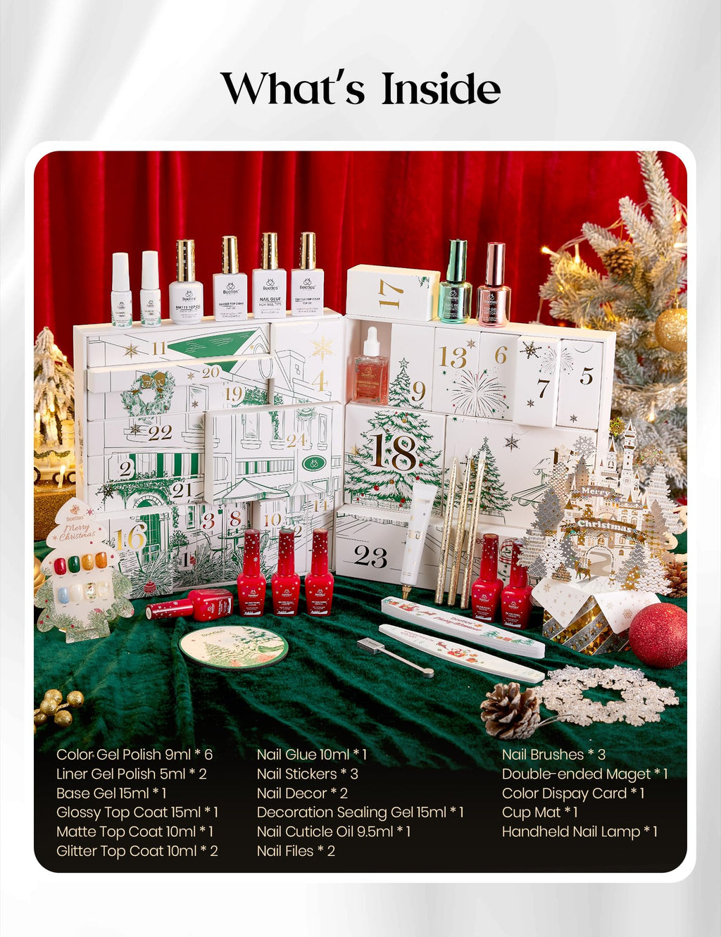 Beetles Gel Polish Merry Glitzmas Gift Box 2025 – Festive Nail Art Set with Mini LED Lamp