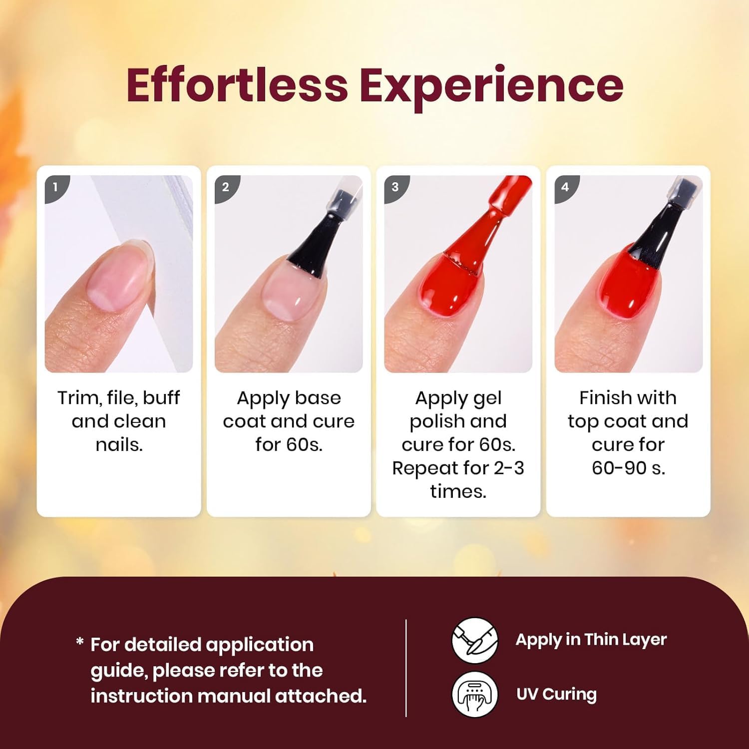 Beetles Gel Nail Polish Set – Golden Blessing (6 Autumn Shades: Red, Yellow, Brown, Glitter Orange-Gold)