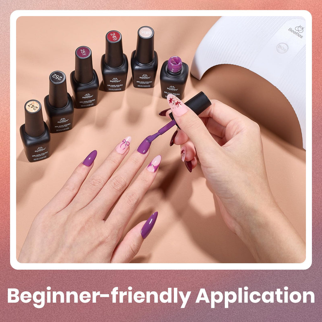 Beetles Gel Nail Polish Set – 6-Piece Burgundy, Plum, Nude & Gold Glitter for Home Salon
