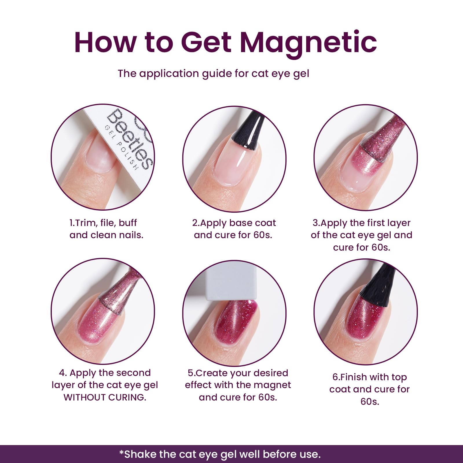 Beetles Cat Eye Gel Nail Polish Set – 6 Magnetic UV Gel Colors