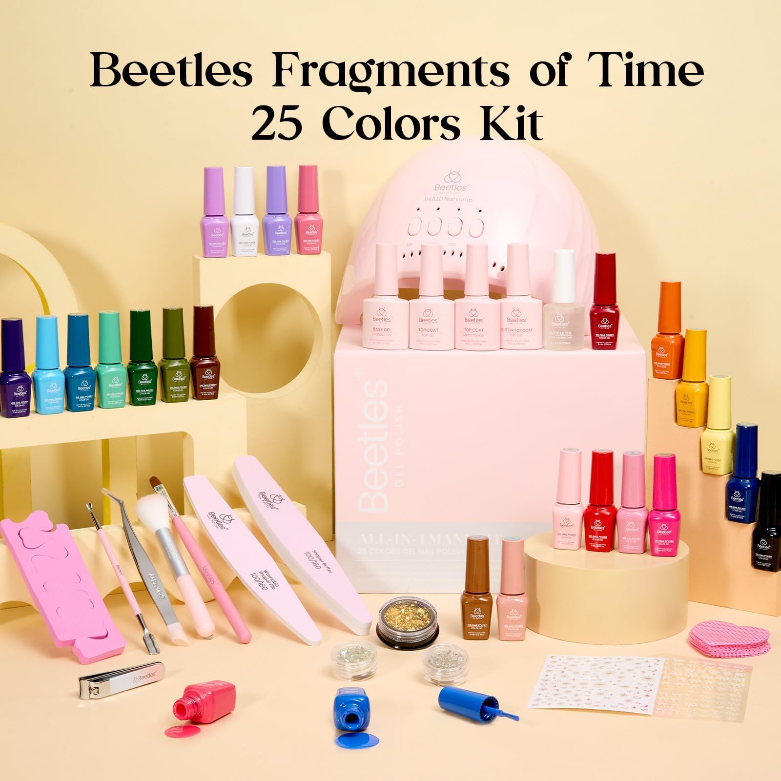 Beetles Gel Nail Polish Kit with UV Light – 25 Colors Valentine Set, 45 Pcs DIY Manicure Kit