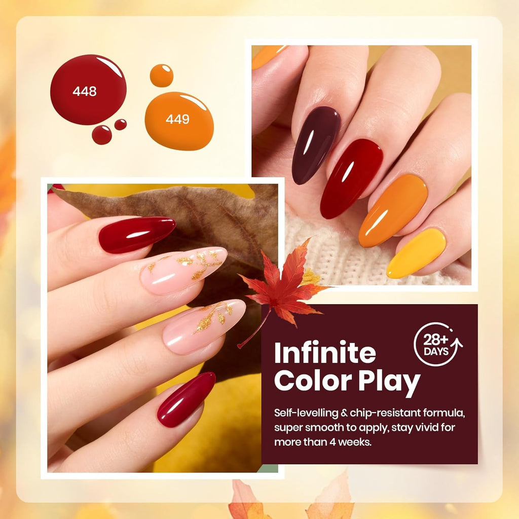Beetles Gel Nail Polish Set – Golden Blessing (6 Autumn Shades: Red, Yellow, Brown, Glitter Orange-Gold)