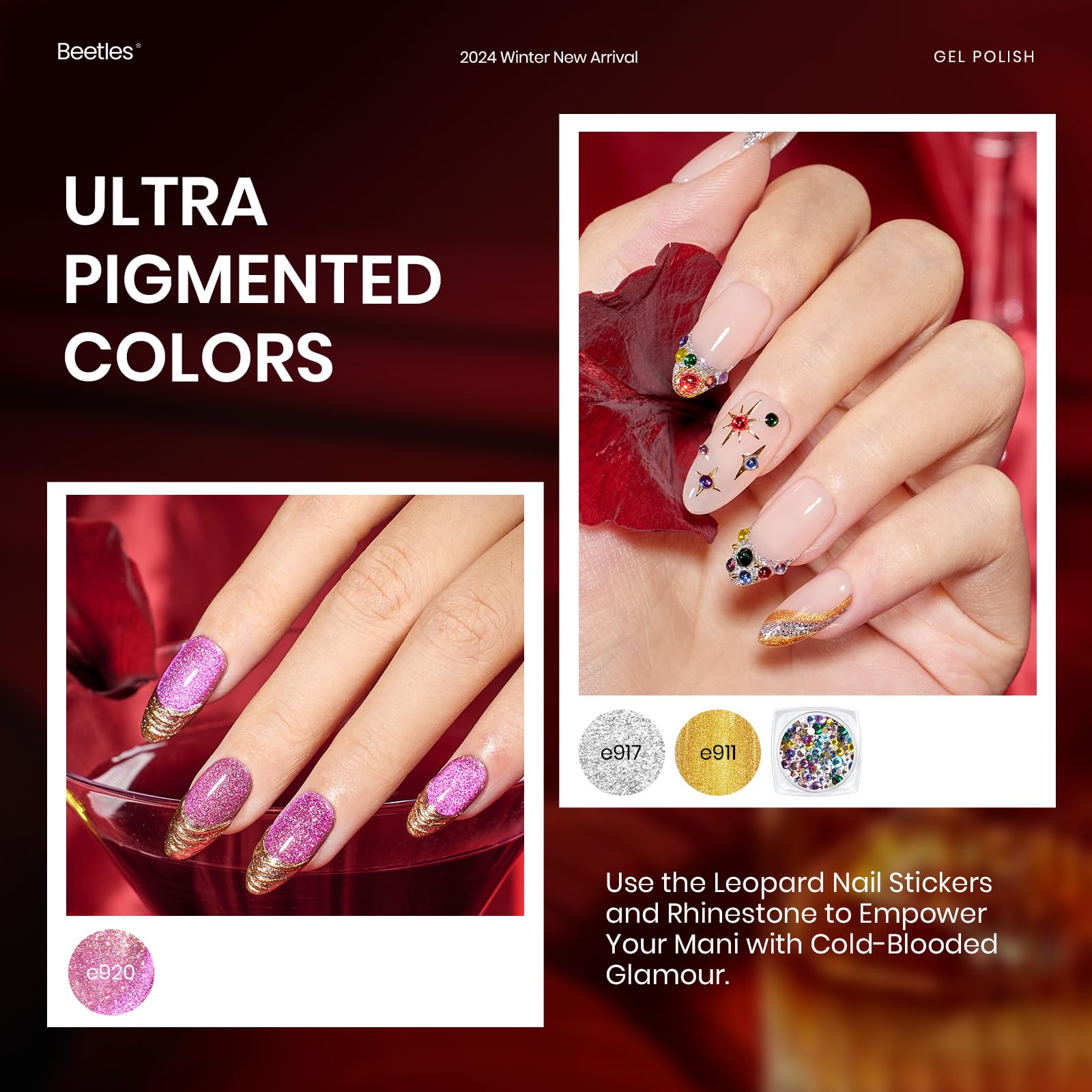 Beetles Gel Polish Kit Cat Eye Glitter 20 Colors Leopard Theme with Base & Top Coats