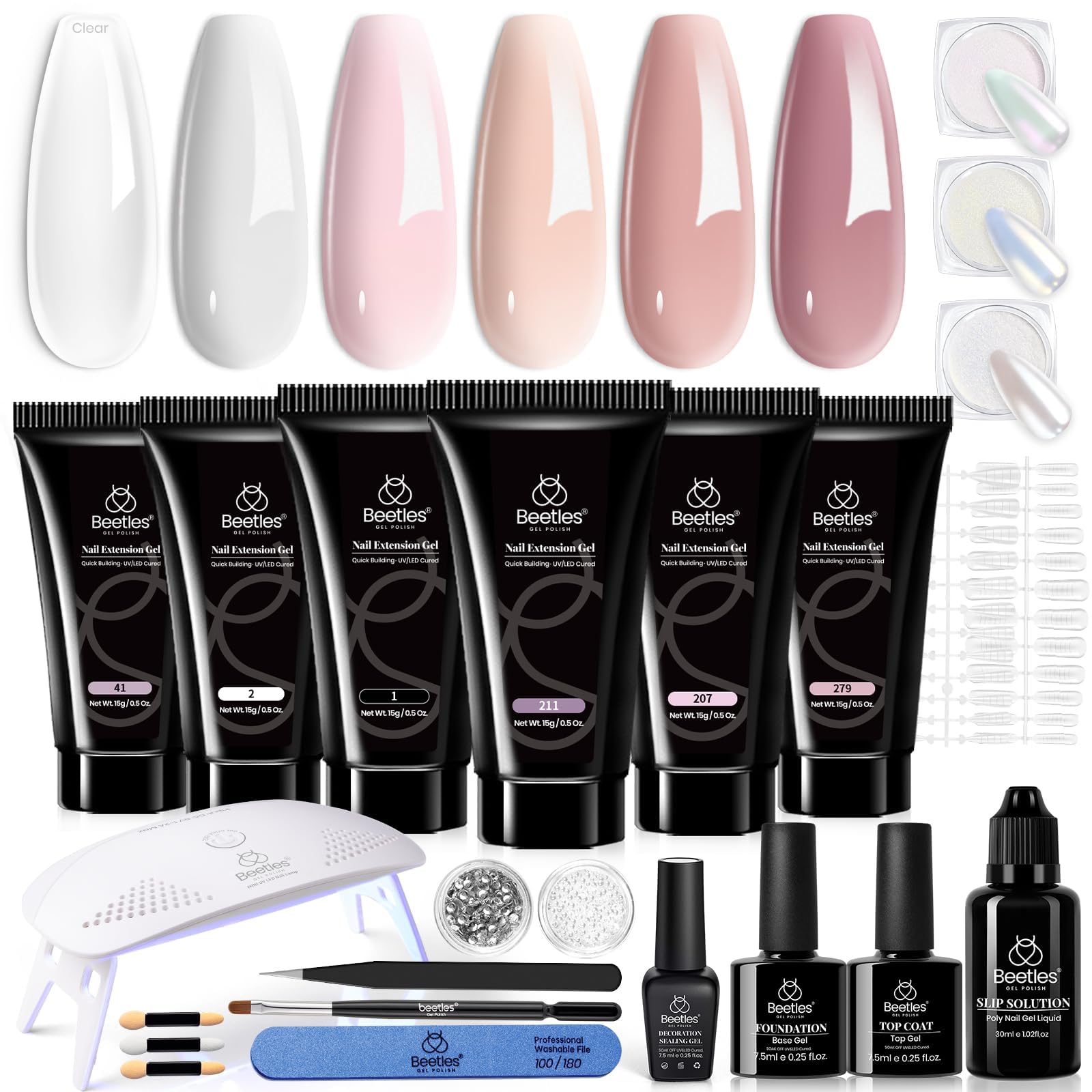 Beetles Gel Polish Poly Nail Gel Chrome Nail Powder Kit – 22 Pcs for DIY Nail Art