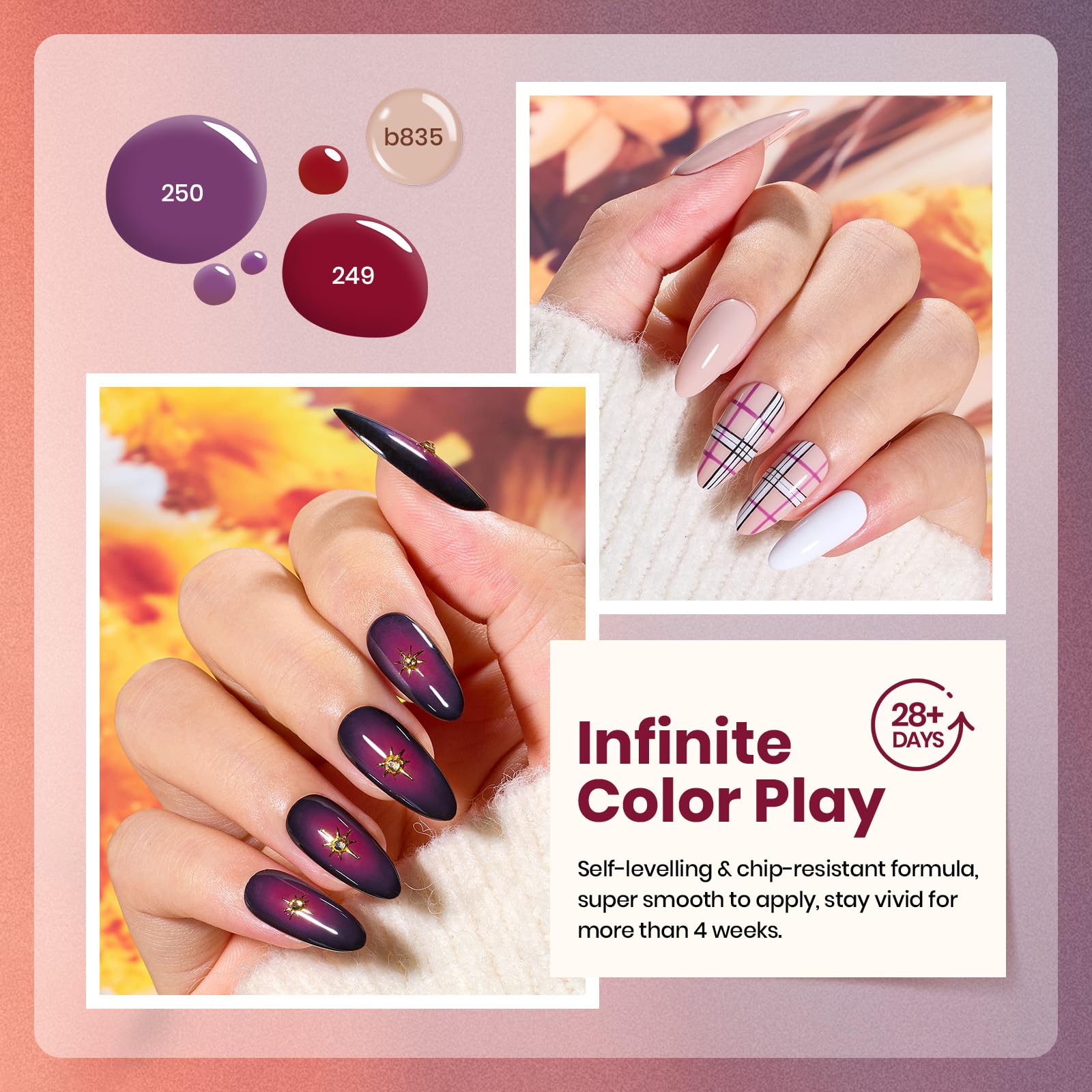 Beetles Gel Nail Polish Set – 6-Piece Burgundy, Plum, Nude & Gold Glitter for Home Salon