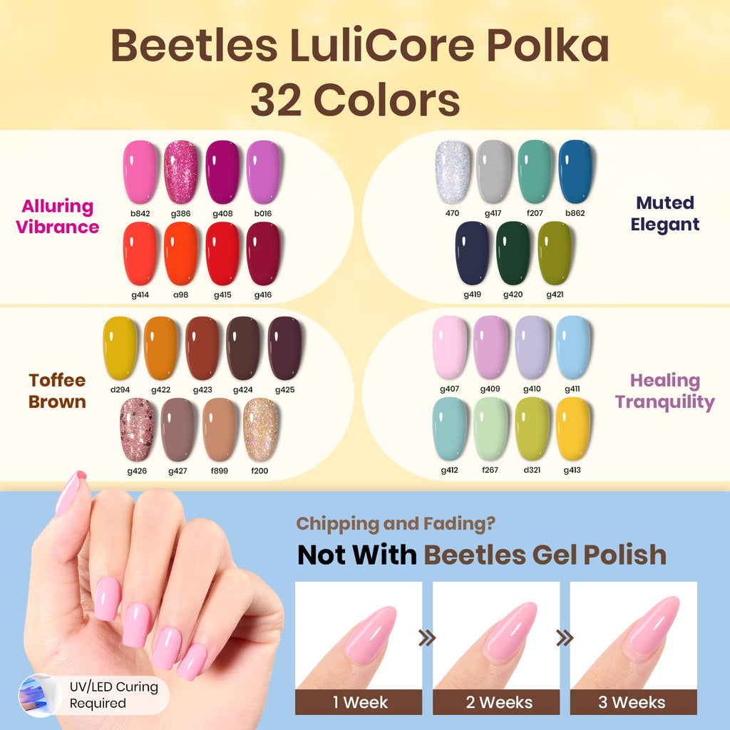 Beetles Gel Nail Polish Kit with UV Lamp & Nail Drill | 55-Piece Set, 32 Colors