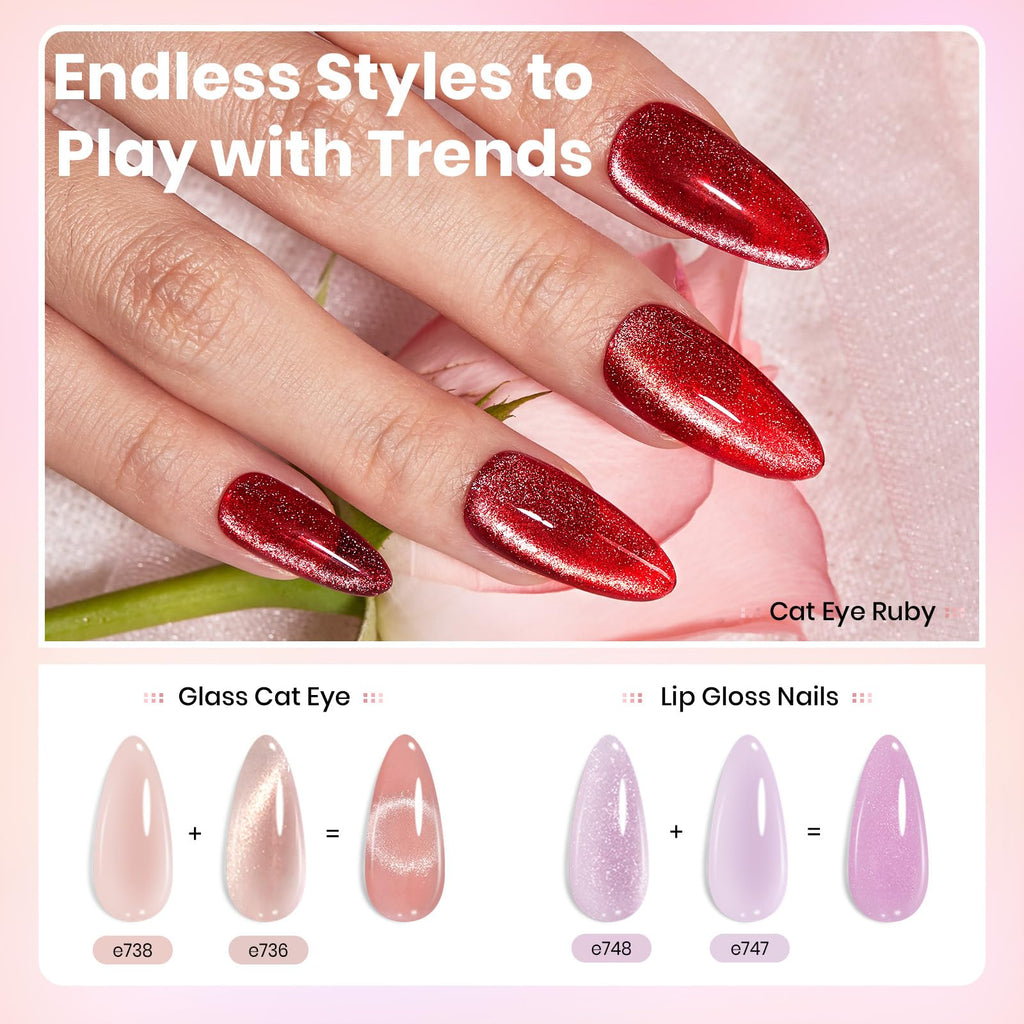 Beetles Jelly Gel Nail Polish Set – 53PCS, 36 Colors, Cat Eye Gel Kit with Glossy & Matte Top Coats