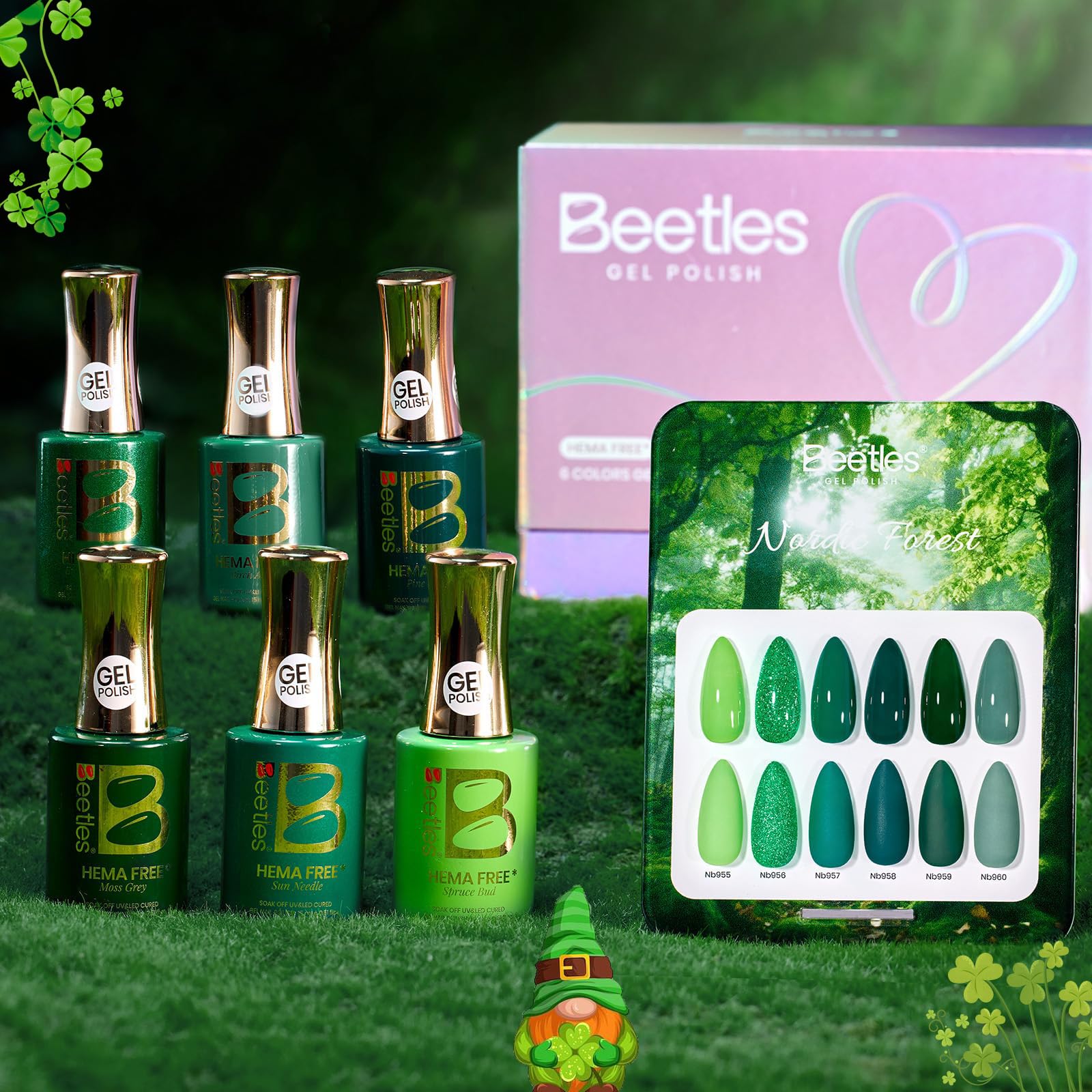 Beetles Green Gel Polish Set – Hema-Free 6-Color Gel Nail Kit (Nb955-Nb960) for DIY Manicures