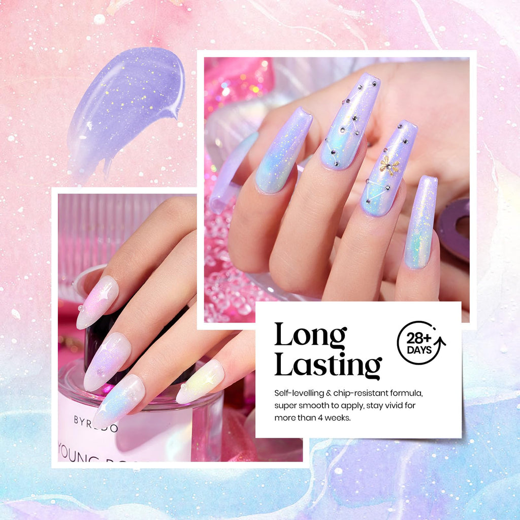 Beetles Spring Gel Nail Polish Set: 6 Pastel Shimmer Colors + Butterfly Stickers | UV/LED Required