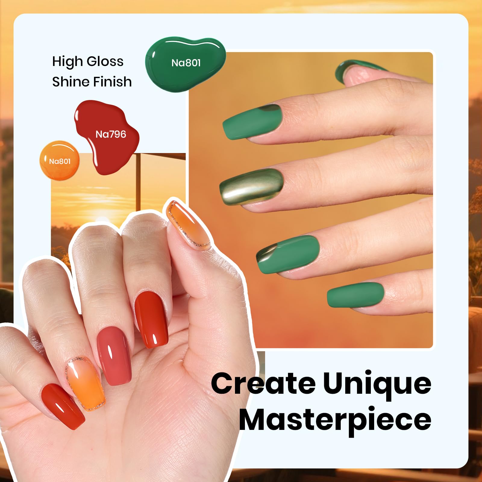 Beetles Hema-Free Gel Polish Set – 6x15ml Golden Hour Color Collection (Burgundy to Green) | UV/LED Soak-Off