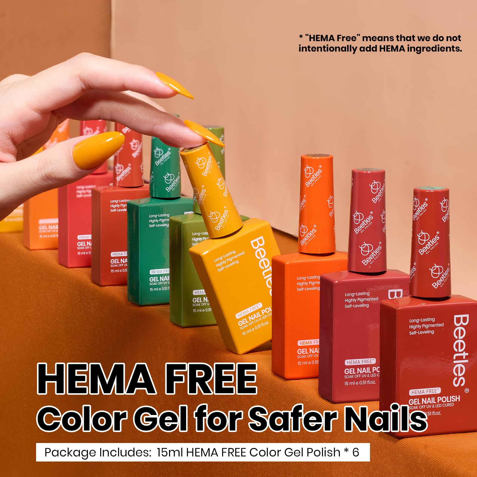 Beetles Hema-Free Gel Polish Set – 6x15ml Golden Hour Color Collection (Burgundy to Green) | UV/LED Soak-Off