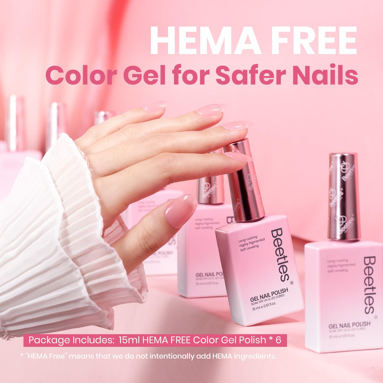 Beetles Jelly Gel Nail Polish Set – 6 Colors, 15ml, HEMA-Free, Up to 28 Days