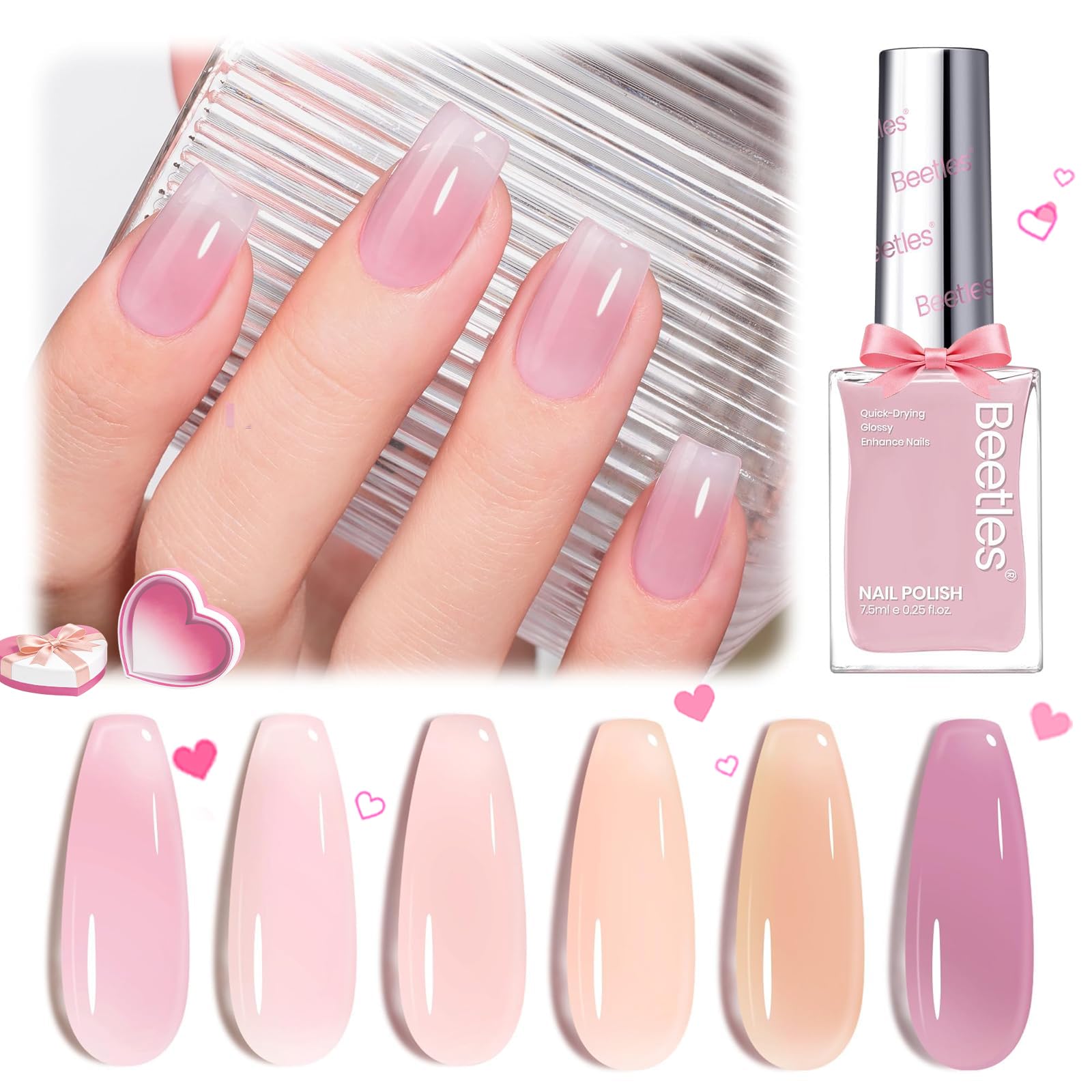 Beetles Jelly Nail Polish Set – 6 Quick-Dry Velvet Glow Shades