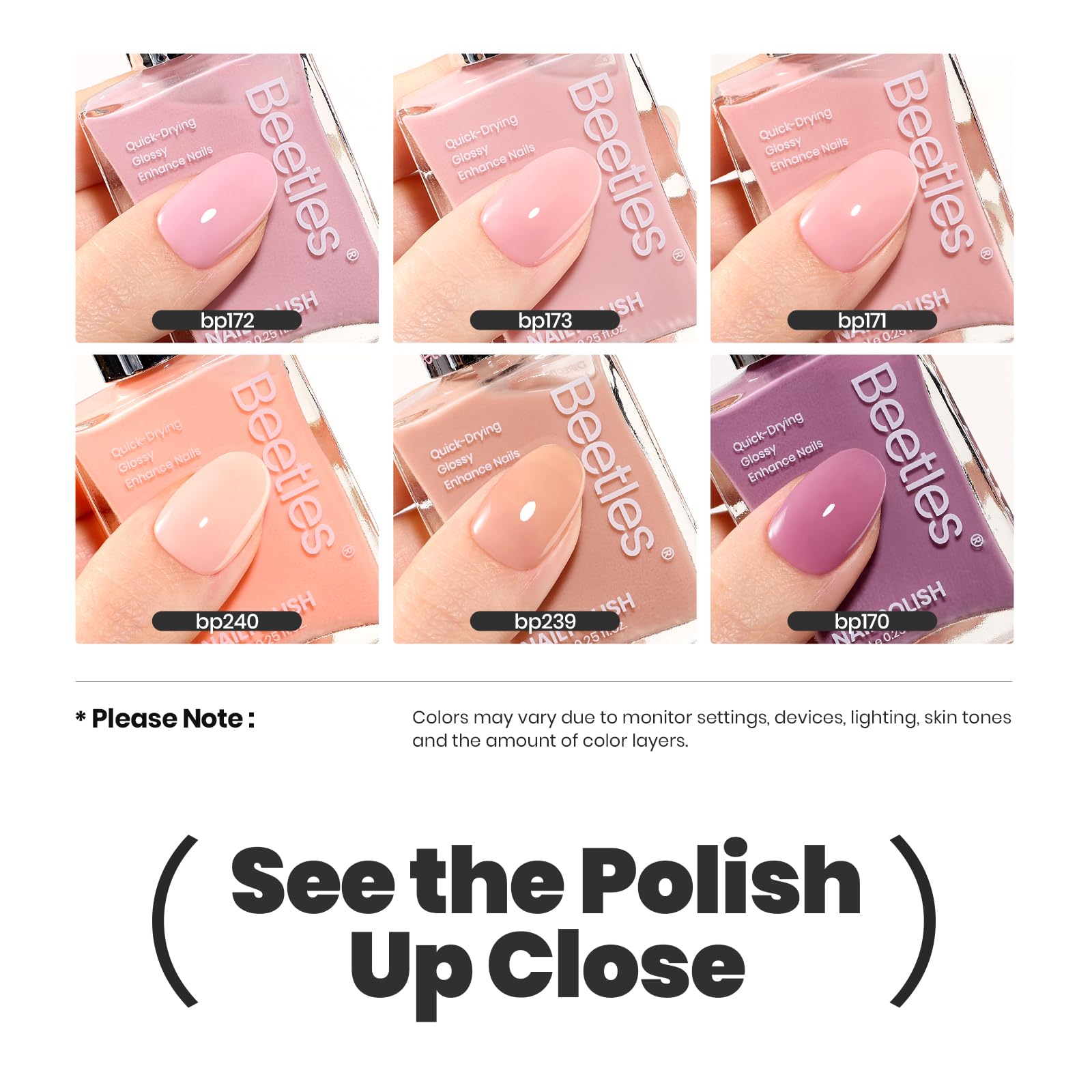 Beetles Jelly Nail Polish Set – 6 Quick-Dry Velvet Glow Shades