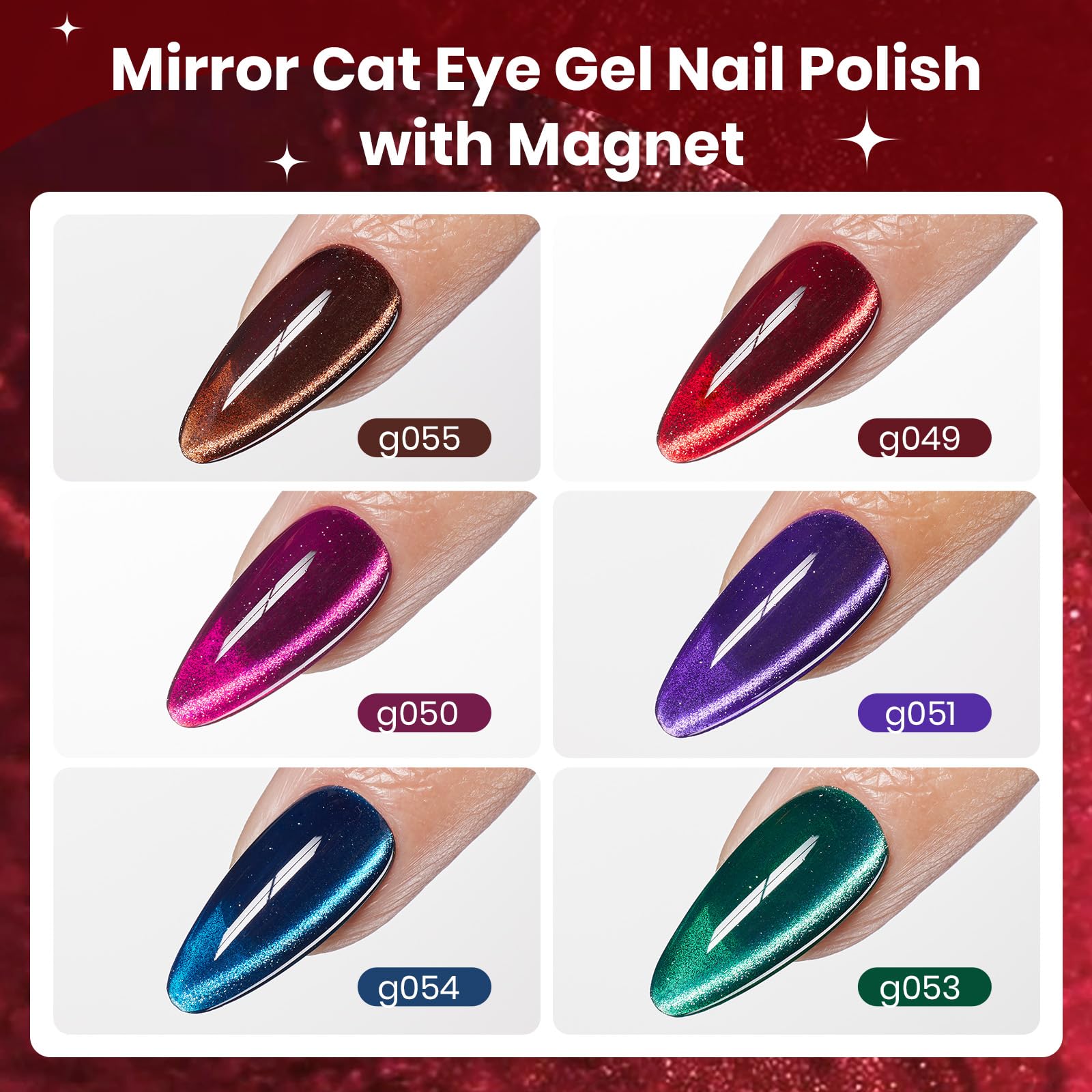 Beetles Jewel Parade Cat Eye Gel Nail Polish Set – 6 Color Magnetic Glitter Kit for UV/LED