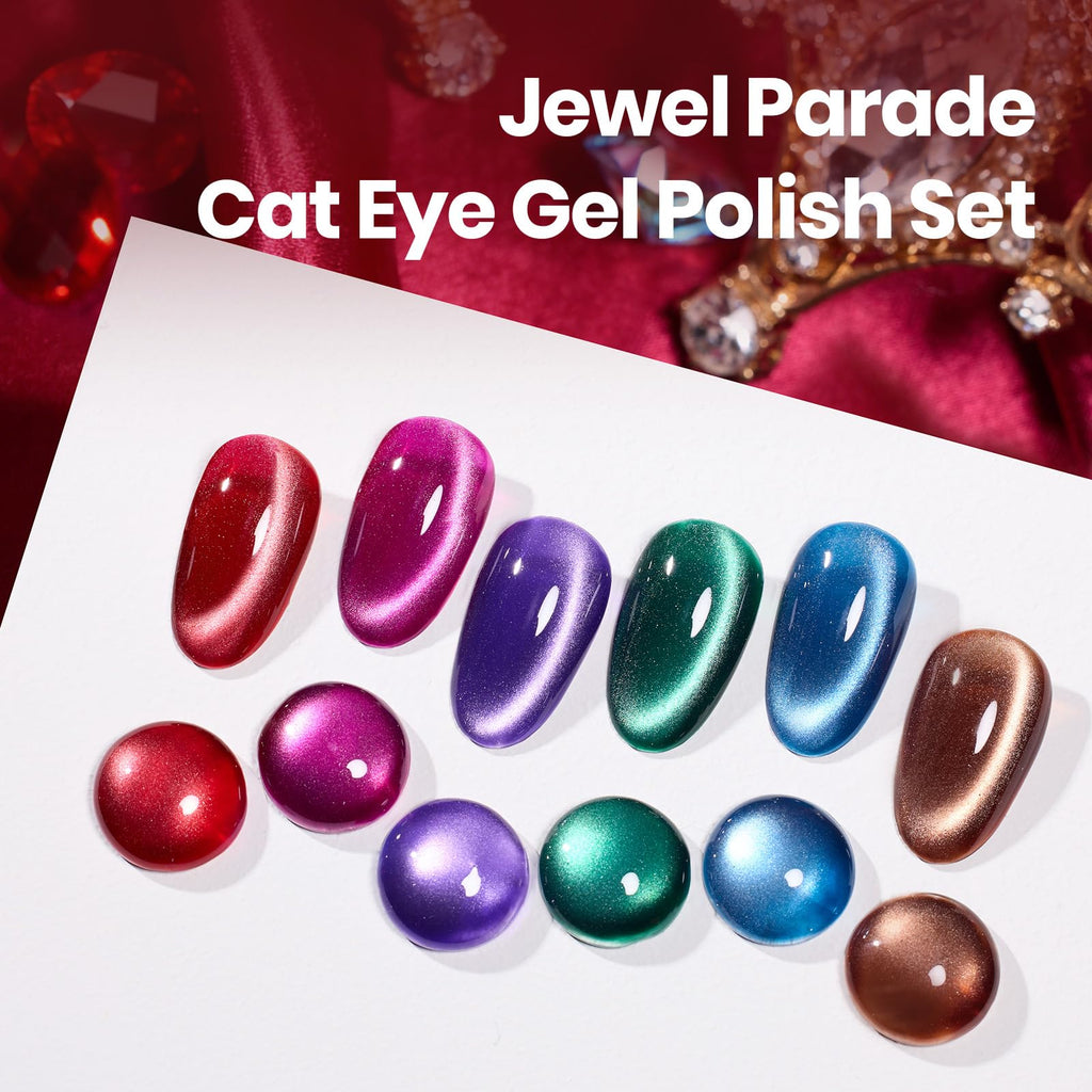 Beetles Jewel Parade Cat Eye Gel Nail Polish Set – 6 Color Magnetic Glitter Kit for UV/LED