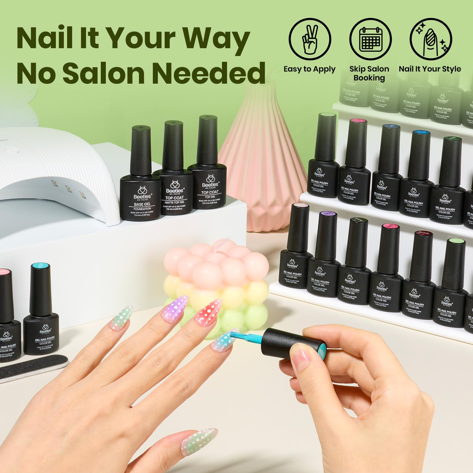 Beetles 55-Pcs Gel Nail Polish Kit with UV Lamp & Nail Drill – All-in-One Home Salon Set