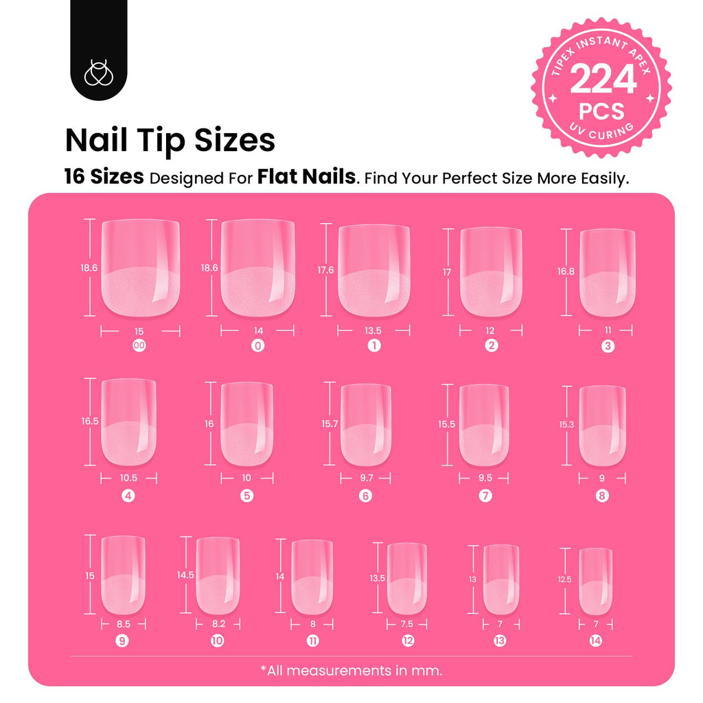 Beetles Tipex Gel Nail Kit Extra Short Square — 224 Tips, Glue & Mini UV Lamp
