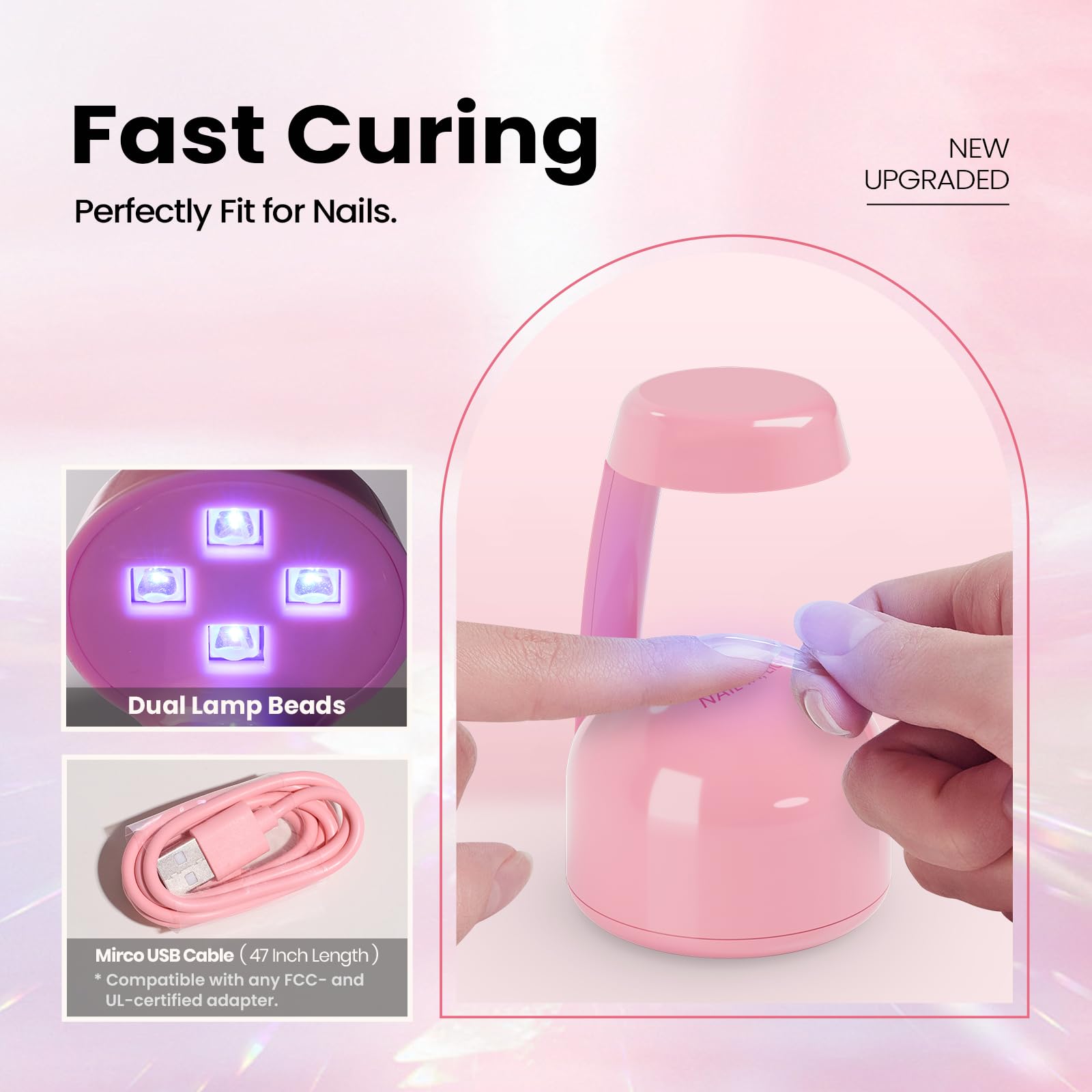 Beetles Mini UV Light for Gel Nails – Small Flash Cure Lamp with Smart Sensor | Pink