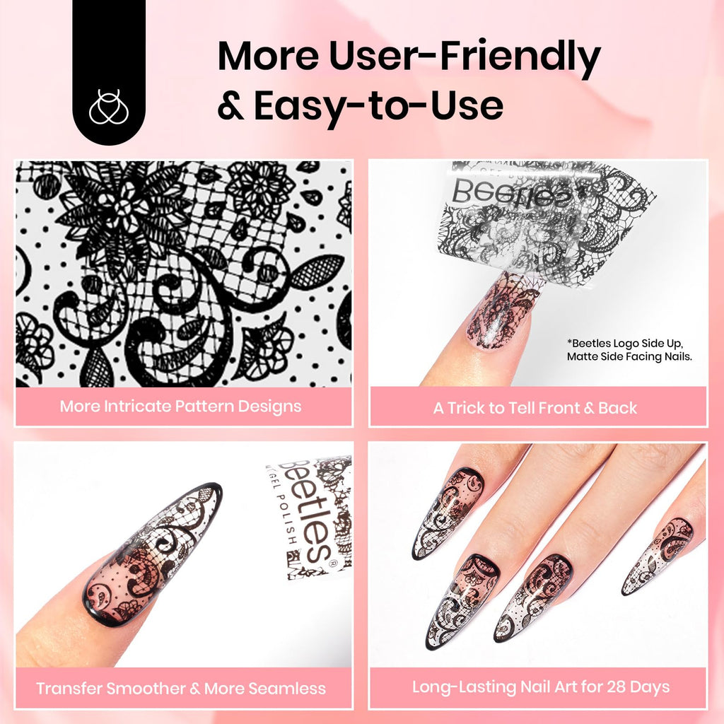 Beetles Nail Foil Glue Gel 2x15ml + 20 Lace Flower Butterfly Stickers | LED Lamp DIY Manicure