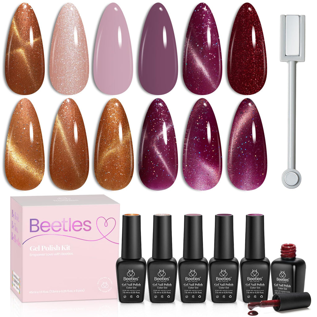 Beetles Cat Eye Gel Nail Polish Set – 6 Magnetic UV Gel Colors