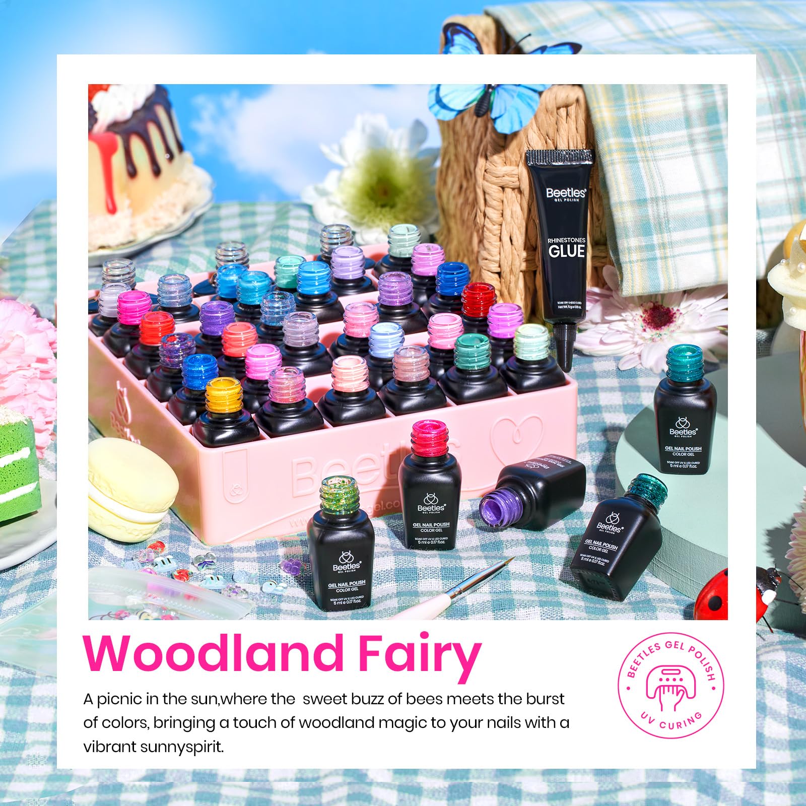 Beetles 36 Colors Gel Nail Polish Set | 42-Piece UV Gel Kit with Base/Top Coats, Glitter & Nail Charms