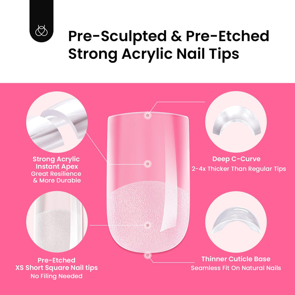Beetles Tipex Gel Nail Kit Extra Short Square — 224 Tips, Glue & Mini UV Lamp