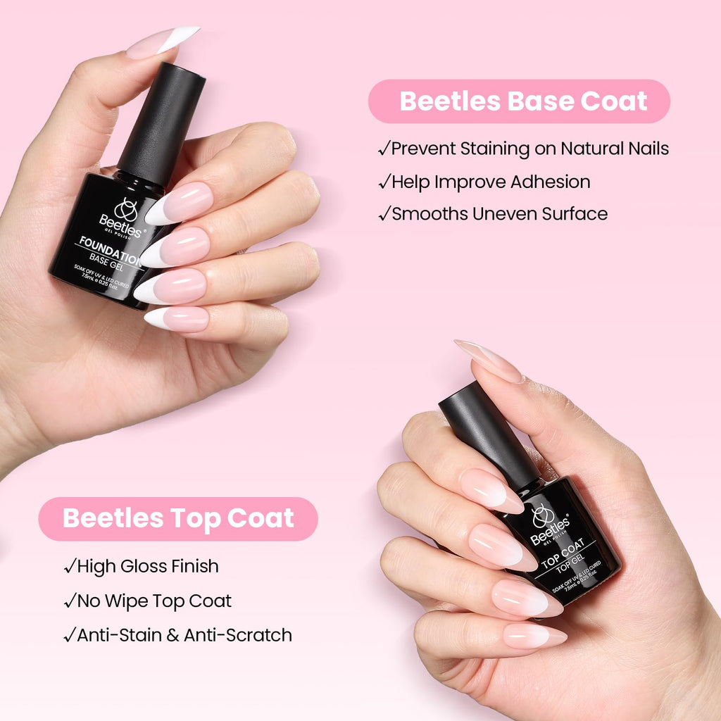 Beetles Gel Nail Kit Flat-X Almond Short – 320pc Tips, 15g Glue Gel, Base & Top Coat, Mini UV Lamp