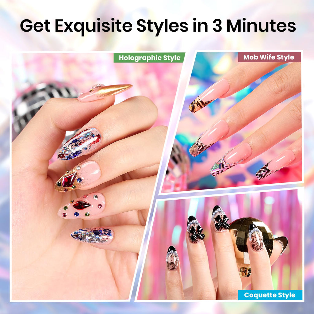 Beetles Nail Foil Art Kit – 20 Foils, 30ml Glue Gel, Metal Holographic & Leopard Stickers
