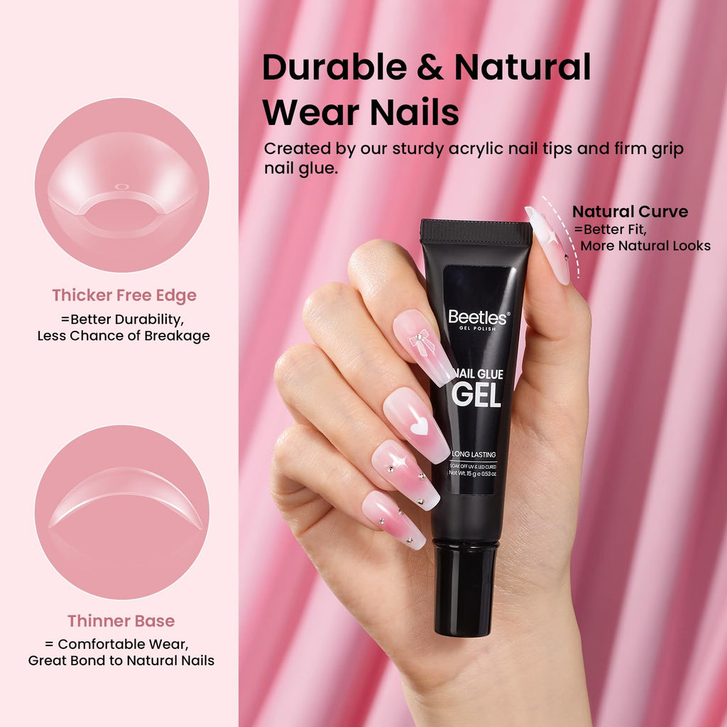 Beetles Gel Nail Kit Medium Coffin with Primer, Dehydrator & 576 Half Matte Tips + Mini Lamp