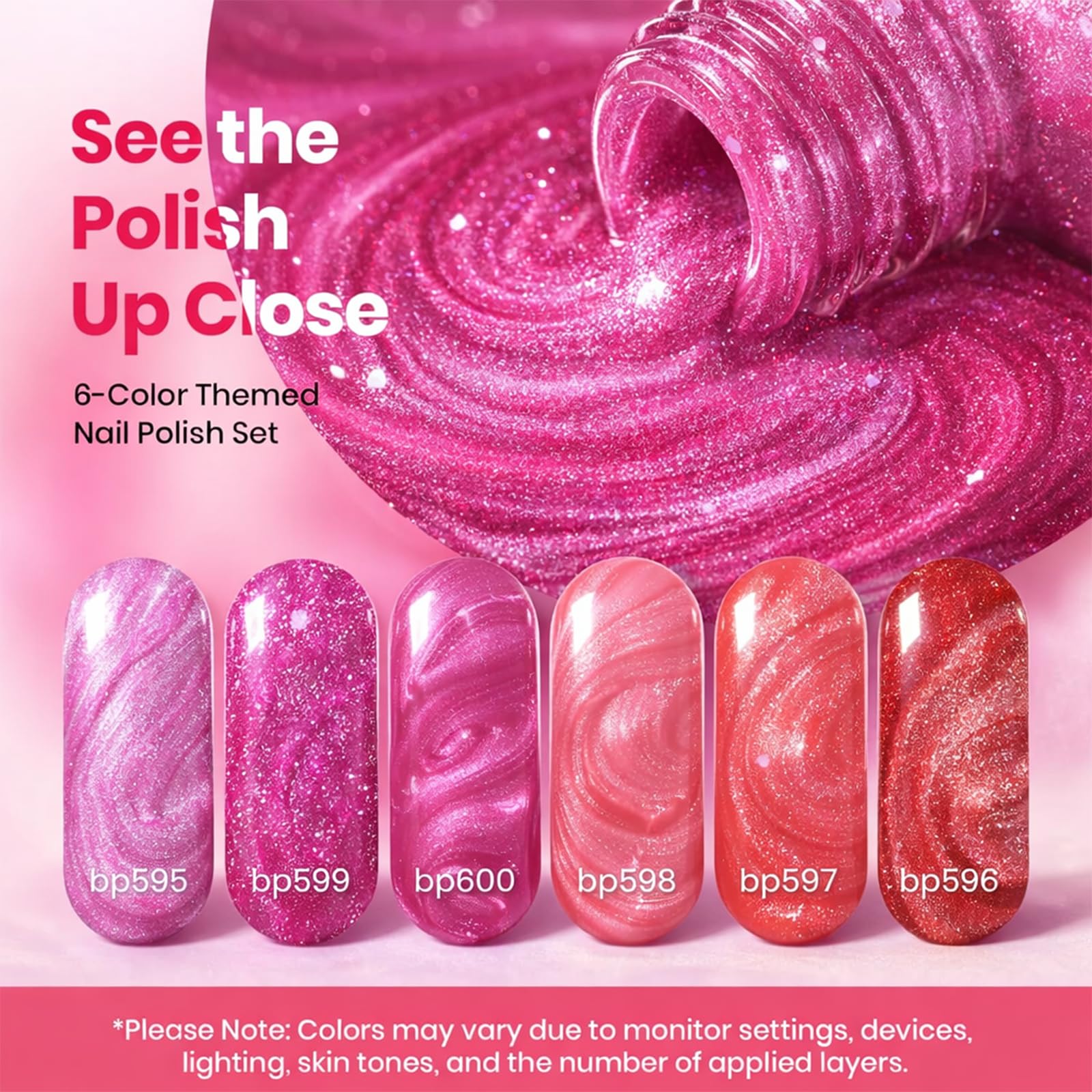Beetles Pink Nail Polish Set – Hearts Aflutter (6 Colors): Quick Dry, Long-Lasting Glitter & Pearl Finish