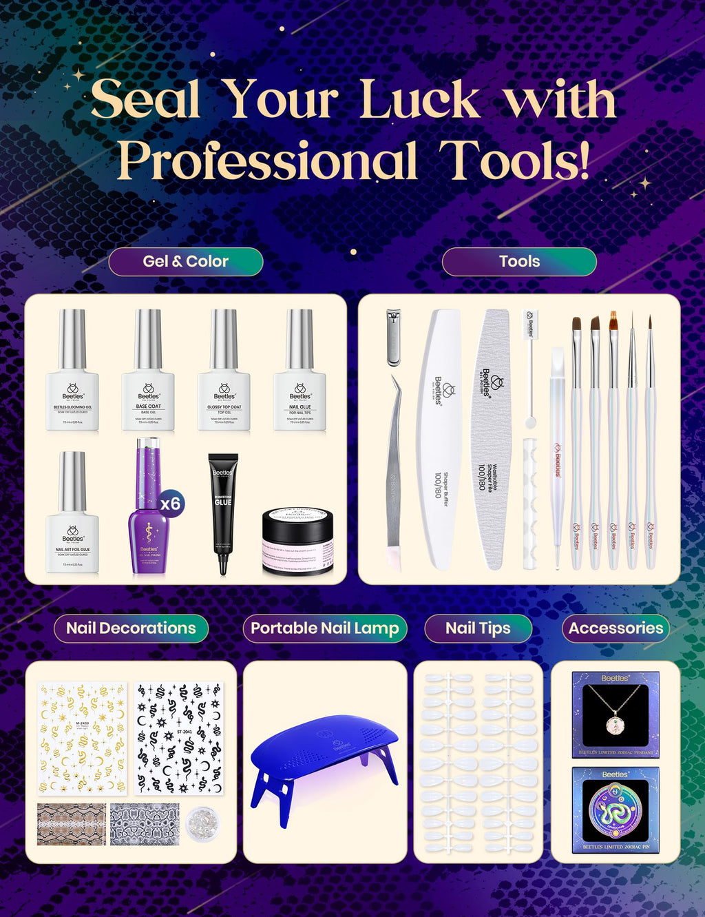 Beetles Lucky Box Ophiuchus Zodiac Gel Nail Kit – Cat Eye, Jelly Gel, Base & Top Coat