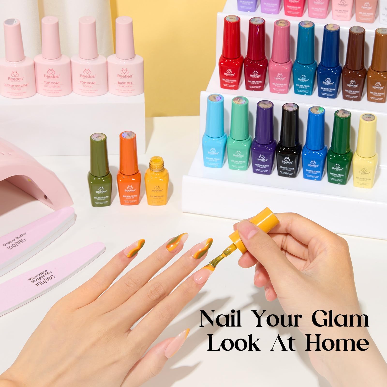 Beetles Gel Nail Polish Kit with UV Light – 25 Colors Valentine Set, 45 Pcs DIY Manicure Kit