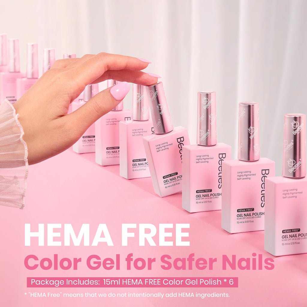 Beetles Nude Pink Gel Nail Polish Set – 6 Hema-Free Jelly Shades (15ml)