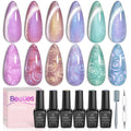 Beetles Pearl Gel Nail Polish Set – 6 Colors Cat Eye Holographic with Magnet | Velvet Finish
