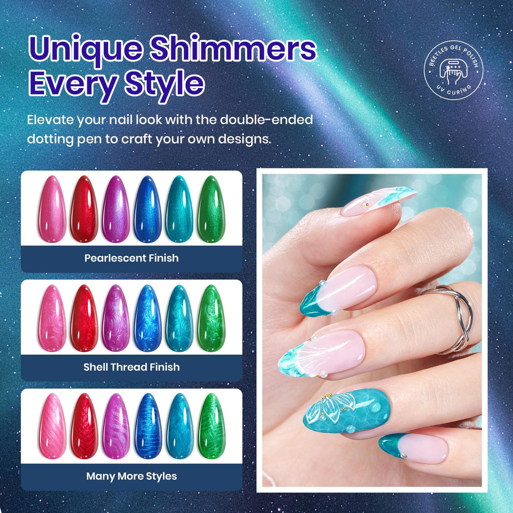 Beetles Pearl Gel Nail Polish Set – 6 Vibrant Colors with Swirl Texture