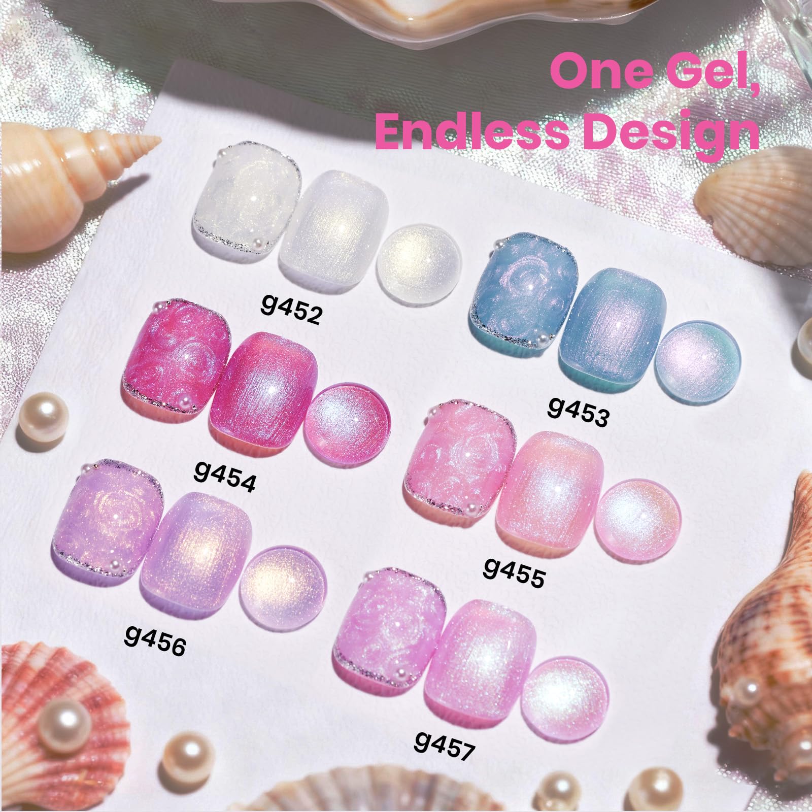Beetles Pearl Gel Polish Set – Ocean Whisper Collection (6×15ml) Mermaid Shell Swirl Nails