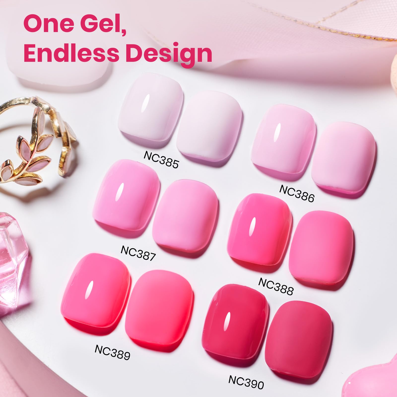 Beetles Pink Gel Polish Set – Pink Escape (6 Colors, 15ml) Hema-Free, Long-Lasting Valentines Nails