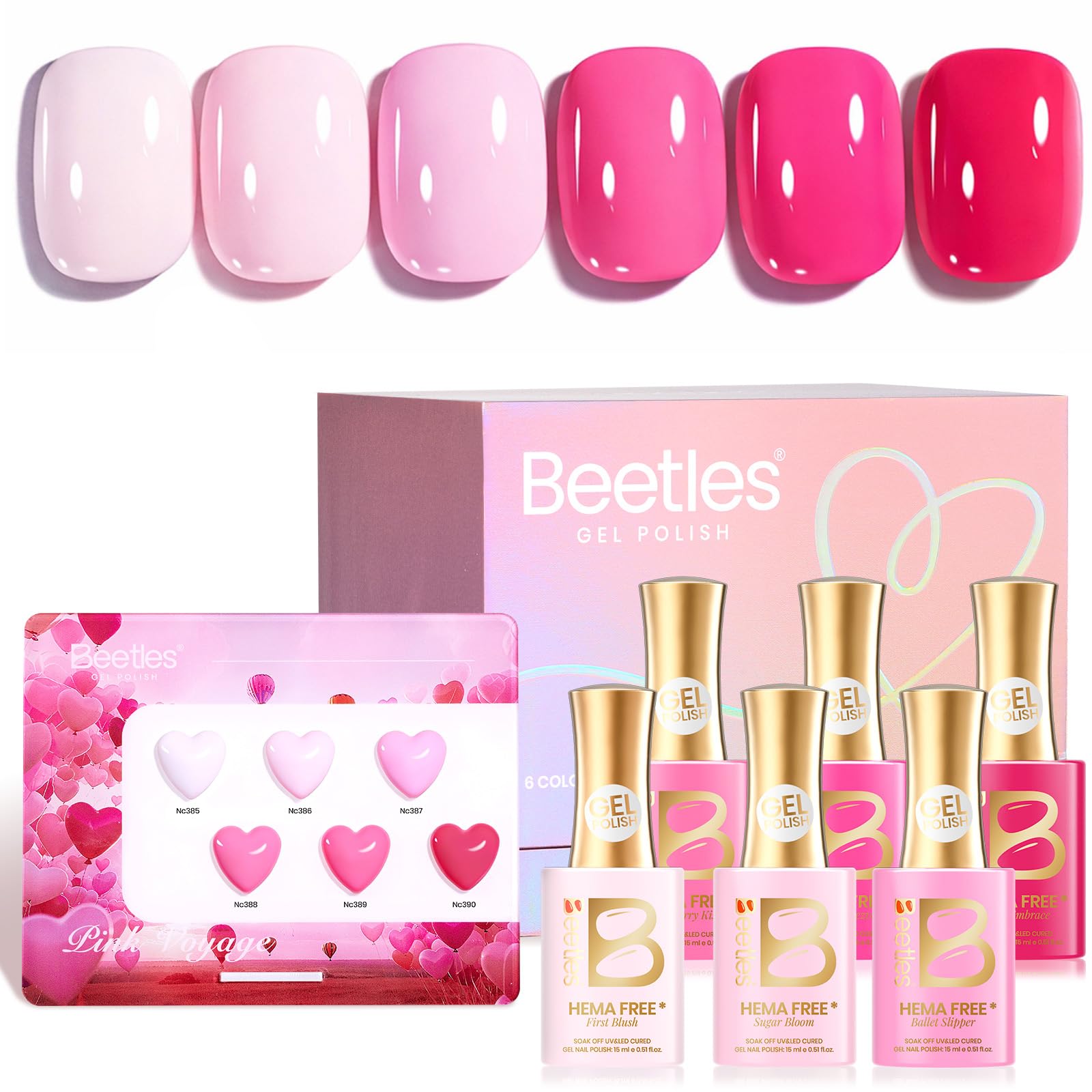 Beetles Pink Gel Polish Set – Pink Escape (6 Colors, 15ml) Hema-Free, Long-Lasting Valentines Nails